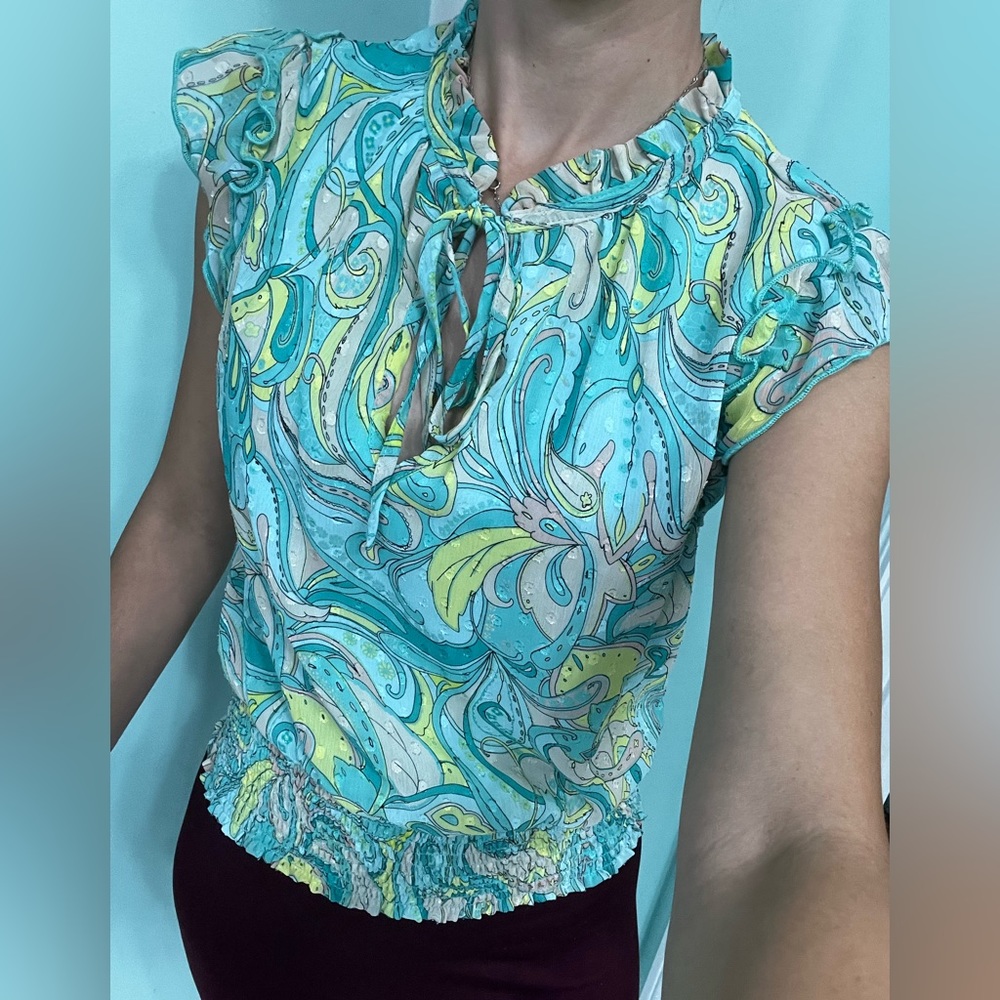 Ruffled short sleeve blouse